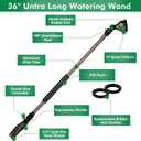 RESTMO 36Long Watering Wand, 180 Swivel Head Metal Garden Hose Wand with 10 Spray Patterns, 3ft Heavy Duty Hose Nozzle Sprayer with Thumb Flow Control, Ideal to Water Hanging Baskets, Shrubs