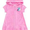 Disney Junior Girls Loop Terry Cloth Hooded Zip Up Swimsuit Cover-Up Toddler to Big Kid Sizes (2T - 14-16) (4T, Pink, Minnie Mouse)