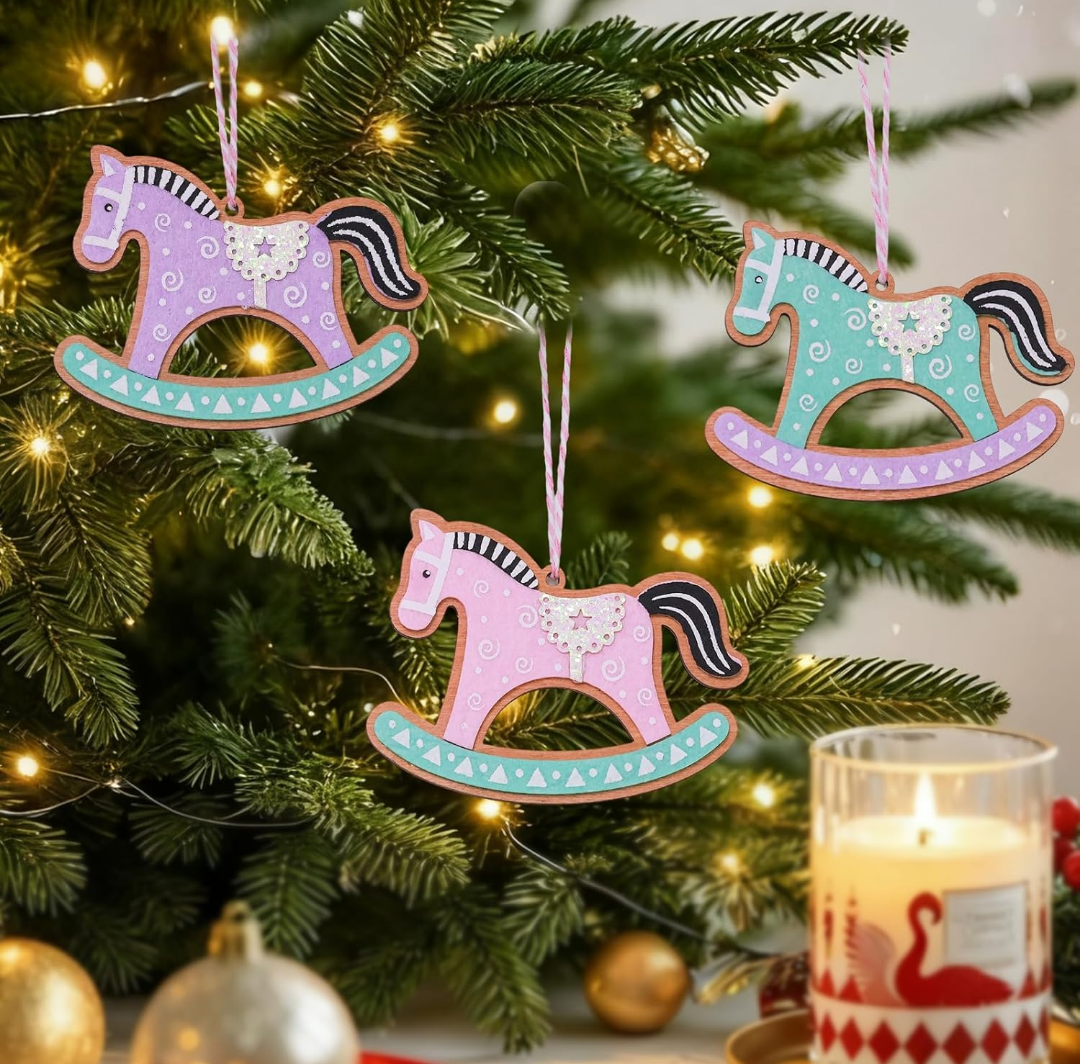 OEUVI Wooden Christmas Tree Ornaments Set of 3 Winter Farmhouse Xmas Wreath Decor Hanging Tree Crafts Holiday Christmas Decorations for Tree Home Office