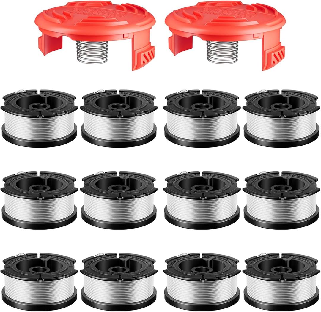 14 Pcs AF-100 Weed Eater Strings Compatible with Black and Decker Weed Eater, 0.065’’ AFS Automatic Feed Replacement Spool, 12 Pcs Spools(360ft Total), 2 Pcs RC-100-P Caps and 2 Springs