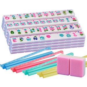 American Mahjong Set Pink 166 Mahjong Tile Set 1.2-inch American Mahjong Tile Set Equipped with 4PCS Mahjong Racks with Pushers