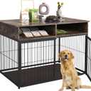 Bukfen Dog Crate Furniture with Cushion,Wooden Dog Crate with Double Doors,Dog Kennel Indoor,End Table Dog Cage House