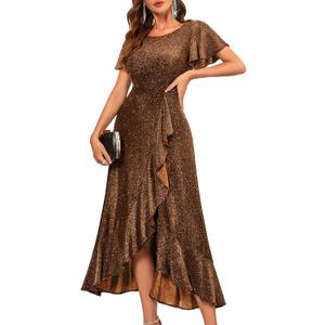 BeryLove Womens Wedding Guest Dress Sequin Formal Dresses for Women (Brown, XXXL)