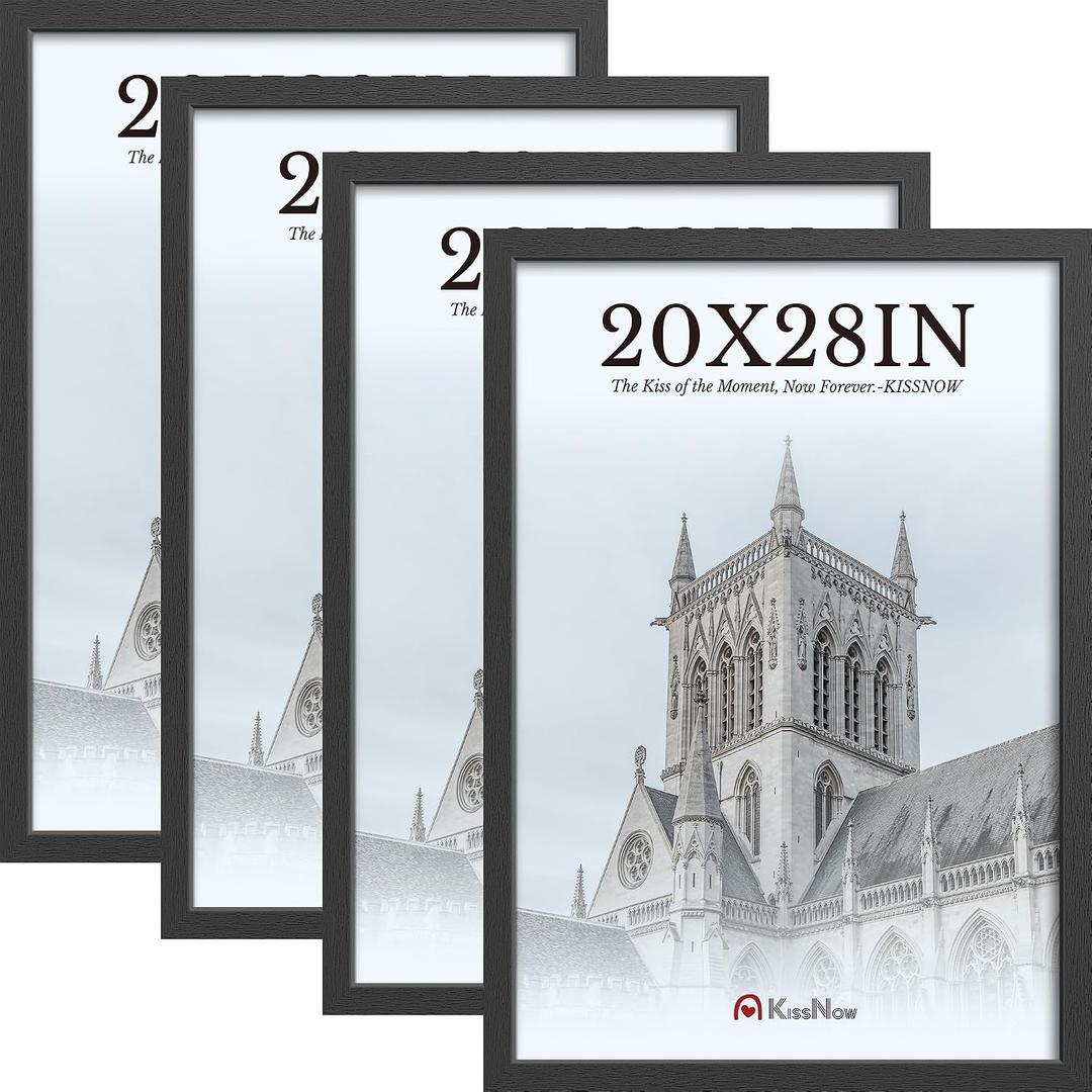 20x28 Picture Frame 4 Pack, Black Solid Wood, Gallery Wall Hanging