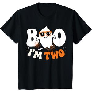 Kids Boo I'm Two Ghost Second 2nd Birthday Boy Groovy Halloween T-Shirt