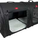 One for Pets Portable 2-in-1 Double Pet Kennel/Shelter, Fabric, Black/Royal Blue 20"x20"x39" - Car Seat-Belt Fixture Included (Black)