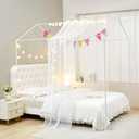 Mengersi House Bed Canopy Bed Curtains with Lights,Montessori Floor Bed Canopy for Girls Boys,Four Poster Bed Curtains House Bed Decoration (Twin/Twin XL, White)