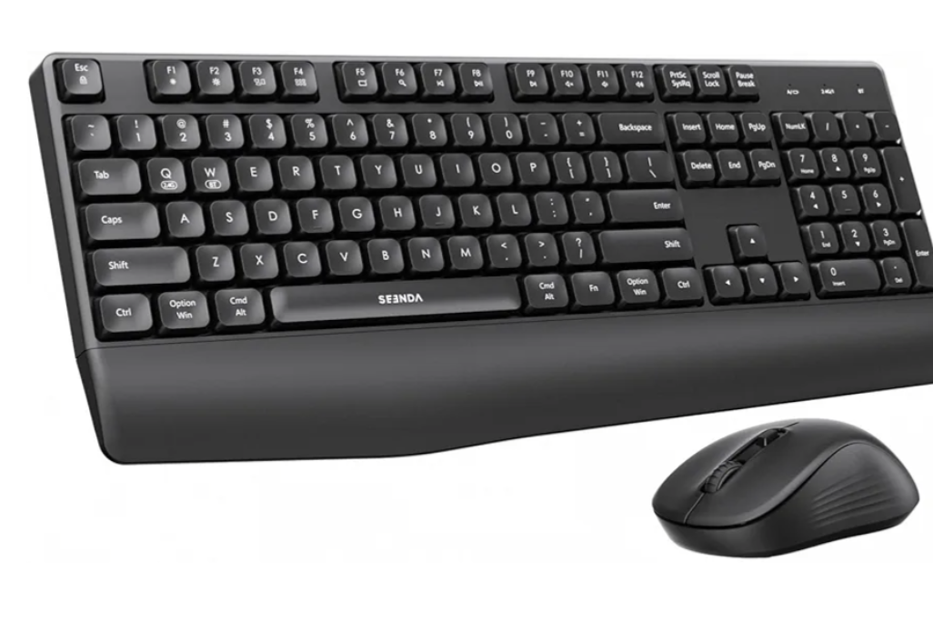 seenda Wireless Bluetooth Keyboard and Mouse Combo, COE200 Ergonomic Wireless Keyboard Mouse with Wrist Rest, MultiDevice Connection, FullSize, Compatible for Computer/Laptop/Mac/MacBook, Black