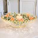 Gold Large Decorative Bowl 12'' Hand-painted Ruffle Decorative Bowl Glass Fruit Bowls Crystal Key Bowls Modern for Counter Home Decoration Table Centerpiece Kitchen Dining Room(Flat)