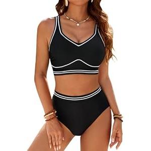 Blooming Jelly Womens High Waisted Bikini Sets Two Piece Tummy Control Swimsuits 2026 Modest Bathing Suit M, Black