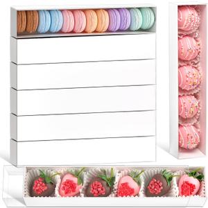 Ocmoiy 24 Pack Chocolate Covered Strawberry Boxes, 12 x 2 x 2 Inch Long Macaron Boxes with Full Clear Window, Drawer Truffle Box for Cocoa Bombs, Holiday Cookies