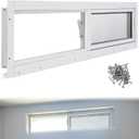 Kathfly 1 Pack Basement Home Window 36" x 8" Mini Basement Windows Replacement with Glass Block Screen and Screws for Home Sheds Barns (White)