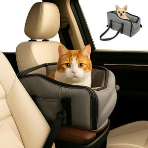Cat Console Car Seat for Pets Under 10 Lbs, Cat Car Seat Center Console with Harness, Armrest Dog Carseat for Small Dog, Anti-Collapse & Portable & Safe, Puppy Kitten Small Pet, 0-10 Lbs