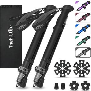 TheFitLife Collapsible Trekking Poles for Hiking  Lightweight Folding Walking Sticks for Men and Women with Extra-Long Foam Handle and Metal Flip Lock (100-120cm for Users 5'7" or under, Grey)