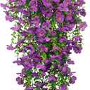 4 Pcs Artificial Hanging Flowers for Outdoors Spring Summer Purple Faux Silk Daisy Flowers UV Resistant Realistic Fake Hanging Plants for Outside Home Indoor Planter Porch Garden Yard Decor