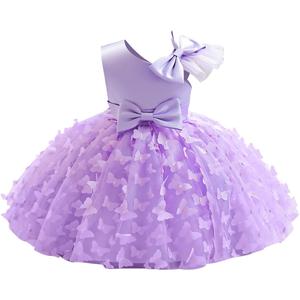 Flower Girl Toddler Baby Girl Dress Infant Wedding Birthday Party Pageant Dress Bowknot Stain Tulle Butterfly Dress Princess Tutu Formal Dresses Purple 9-12 Months