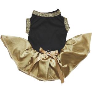 Petitebella Plain Black Shirt Gold Tutu Puppy Dog Dress (Black, Medium)