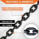 G80 Binder/Safety Chain 3/8 Inch x 10 Foot Transport Binder Chain with Clevis Grab Hooks 7,100 lbs Safe Working Load Logging Chain for Transporting Towing Tie Down Binding Equipment