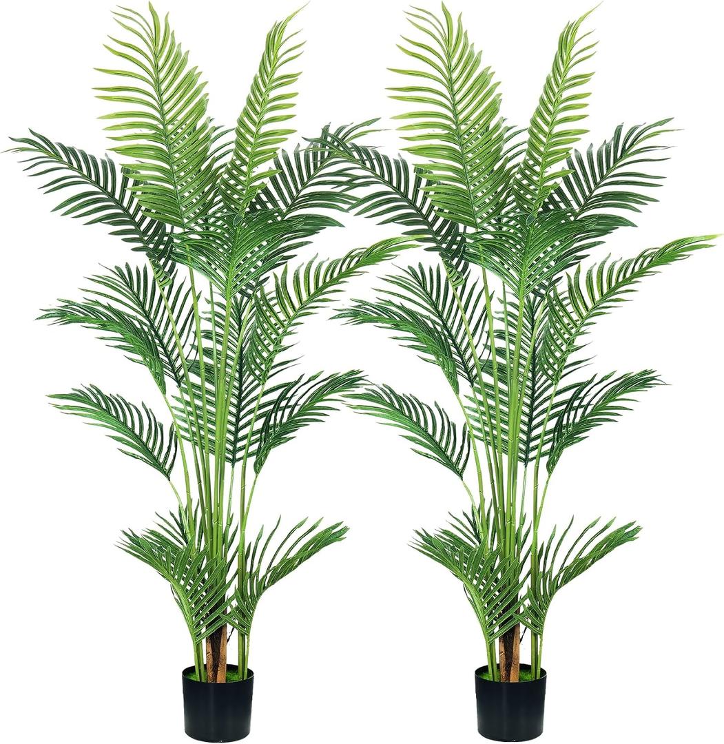 HAIHONG 4.5FT 2Packs Artificial Palm Tree,Faux Areca Palm Plant with Real Touch Leaves and Adjustable Branches,Fake Tropical Palm Tree for Home Office Indoor Outdoor Modern Decoration