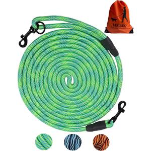 Long Dog Leash Tie-Out Check Cord, 16FT/30FT/50FT/100FT Recall Dog Training Rope Leash, Heavy Duty Dog Lead for Large Medium Small Dogs Playing, Camping, or Backyard (Green)