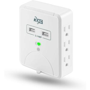 KMC Wall Surge Protector,6 Outlet Wall Mount Power Strip with 2 USB Charging Ports Total 2.4 AMP,Dual Slide-Out Smartphone Holders Design, Portable for Travel/Home/Office Use,ETL Certified (1 PACK)