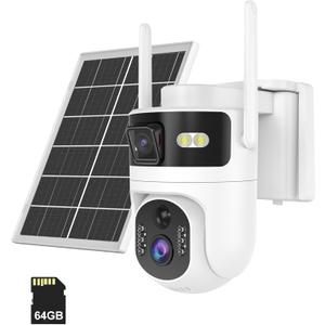 Dual Lens 4G LTE Cellular Security Camera Outdoor Wireless, 365 Day Free Unlimited Data No WiFi Solar Powered Security Camera, 2K 360° Color Night Vision, PIR Motion Detection, Built-in VSIM