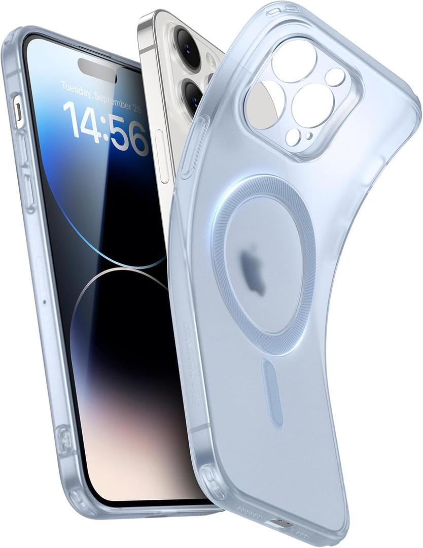 3 x ESR for iPhone 14 Pro Case, Compatible with MagSafe, Military-Grade Protection, Resists Yellowing and Scratches, Magnetic Phone Case for iPhone 14 Pro, Zero Series, Frosted Blue