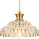 Mgcanyu Amber Glass Pendant Lights, 11.8" Brushed Gold Lighting Glass Light Fixtures Modern Amber Chandelier Vintage Hanging Ceiling for Kitchen Island Dining Room Restaurant Bedroom Foyer Entryway