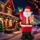 8.5FT Inflatable Christmas Santa with LED Lights & Bear, Outdoor Christmas Blow Ups for Yard Holiday Party Garden Lawn, All-Weather Waterproof Design, Includes Blower Motor & Stakes
