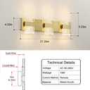 Modern Polished Gold 3 Light Bathroom Vanity Light, Eleglant LED Bathroom Light Fixtures Over Mirror, Hardwired Acrylic Shade Wall Lighting Fixtures, Dimmable, 3CCT(3000/4000/5000K)