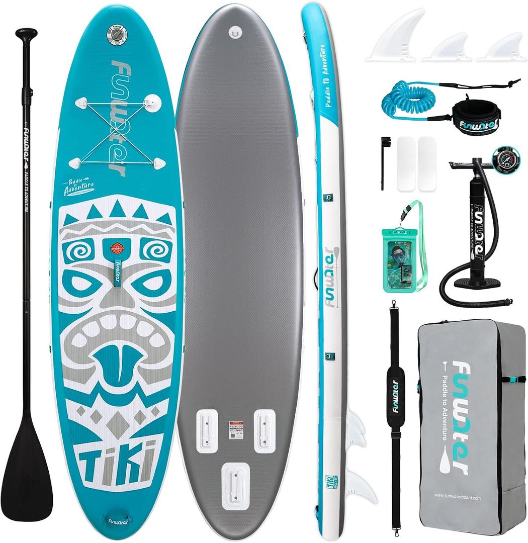 FunWater Inflatable Stand Up Paddle Board with Beginners SUP Accessories | 10'6'' SUP,Anti-Slip EVA Deck,400lbs Capacity/Big Fin，Inflatable Paddle Boards for Adults & Youth of All Skill Levels