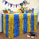 Mega-L 2025 Graduation Party Decorations, 2 Pack Blue Gold Wavy Metallic Tinsel Foil Fringe Table Skirts for Rectangle and Round Table, Decorations for Class of 2025, Prom and Grad Party Decor