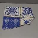 Blue White Patchwork Round Tablecloth, Vintage Spanish Style Tile Waterproof Wipeable Table Cover for Picnic Holiday Party Kitchen Dining 36"