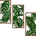 Oubasa Metal Palm Leaves Wall Decor, 3 Pcs Metal Boho Wall Art Green Leaf Home Decor, Abstract Botanical Tropical Plant Wall Sculpture for Bathroom Bedroom Decoration, 15.7 x 7.8 Inches x 3
