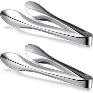 2 Pack Polished Stainless Steel Serving Tongs 9 Inch Metal Food Silver Tong for Buffet Salad BBQ Grilling Heavy Duty Kitchen Utensils for Cooking Catering Wedding Party