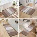 Pauwer 3 Piece Bath Mat Set, Non Slip Plush Bathroom Rugs, Absorbent Shaggy Bathroom Rug Set with U-Shaped Contour Toilet Mat, Brown, 18"x26"+20"x32"