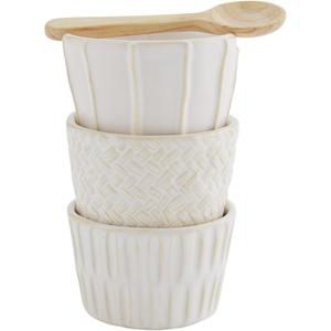 Mud Pie Stoneware Ramekin Set, Cream, ramekin 2" x 3" dia | spoon 4 1/2"