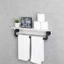 MBQQ Industrial Pipe Shelf,Rustic Wall Shelf with Towel Bar,24" Farmhouse Towel Racks for Bathroom,Floating Shelves Wall Mounted Home Decor Wooden Shelving,Black & White