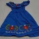 Kids Toddler Girls Traditional Mexican Off-Shoulder Floral Embroidered Drape Dress 4 Toddler Blue