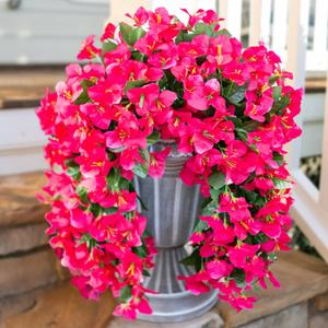 Bougainvillea Artificial Hanging Flowers Plants for Outdoors Decoration, 2pcs Fake Flowers Silk Bougainvillea Vines Realistic UV Resistant Faux Flowers for Planters Porch Patio Urn, Hot Pink