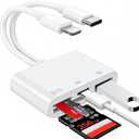 4-in-1 Memory Card Reader,SD Card Reader for iPhone,iPad Memory SD Card Reader USB C&Lightning Dual Port Micro SD Card Reader,Memory Card Reader for Camera Adapter,Support SD,Micro SD,Plug and Play