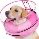 BARKLESS Inflatable Dog Cone, Protective Dog Surgery Collar to Stop Licking Biting Wounds, Soft Donut Cone with Detachable Clear Shield, Adjustable Blow-up Collar for Surgery Recovery (Pink, XL) (XL (Neck: 18"-23"))