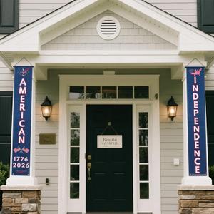 4th of July Decorations Outdoor, Patriotic Porch Banners for Independence Day, 250th Anniversary 1776-2026 Hanging Signs, American Independence Front Door Decor, USA Birthday Decorations Indoor Outdoor, 2 Pack