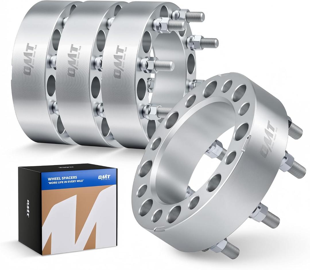 OMT 8x6.5 Wheel Spacers with 130mm Center Hub Bore, Set of 4 | 2 Inch Wheel Spacers with 9/16"-18 Studs Compatible with 1994-2011 Dodge Ram 2500 3500 1988-1998 Ford F250 F350