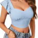 LYANER Women's Summer Sweetheart Blouse Smocked Backless Ruffle Sleeve Tank Crop Tops (Blue, XL)