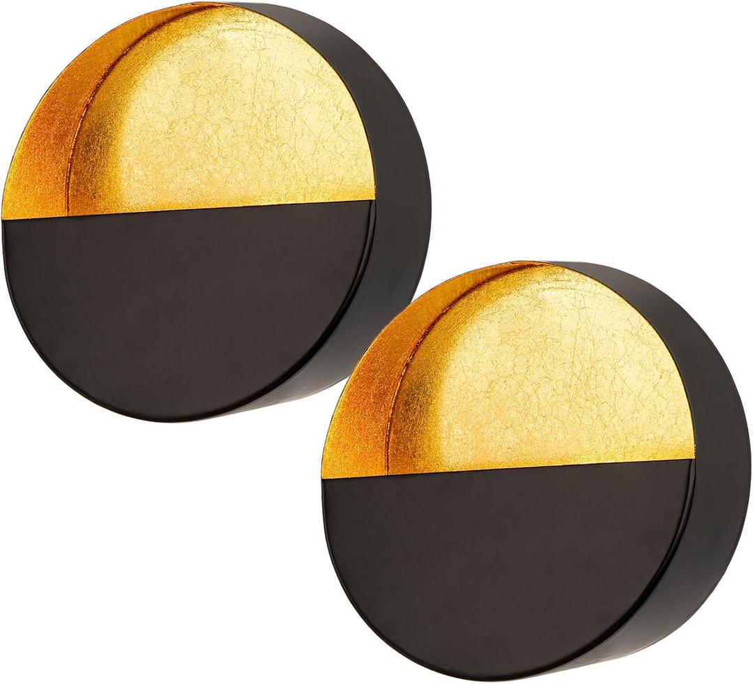 Luxury Metal Wall Candle Sconces  Small Handcrafted Wall-Mounted Tealight Candle Holders with Gold Leaf Interior  Modern & Rustic Home Dcor for Living Room, Hallway  6.5" Black Two Pieces