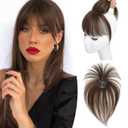 Bangs Hair Clip Clip in Bangs Real Human Hair Fake Bangs Clip on Bangs for Women 360 Cover Bangs Wispy Bangs French Bangs Fringe with Temples Curved Bangs for Daily Wear Bangs Clip In Hair Extensions (Medium Brown)