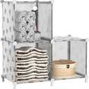 UNKU Cube Storage Organizer, 3 Cube Closet Organizer Storage Shelves, DIY Stackable Bookcase, Clothes Organizer Shelf for Closet, Bedroom, Living Room, Cabinet, Home, Office, Translucent (Clear)