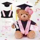 Arrowbash 5 Pcs Pink Graduation Plush Clothes Set for 8 Inches Stuffed Animals Include Graduation Cap, Gown, Shawl, Diploma, Congratulations Card Stuffed Animal Outfit for Grad Party Gift