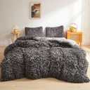 XeGe Cheetah Print Fluffy Faux Fur Duvet Cover Set, 3 Pieces Soft Plush Shaggy Fuzzy Bedding Set(1 Faux Fur Leopard Print Comforter Cover + 2 Furry Pillowcases), Zipper Closure(Queen, Light Grey)
